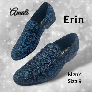 AMALI ERIN SPARKLING TUX SLIP ON PAISLEY LOAFER SIZE 9 ROYAL BLUE BLACK